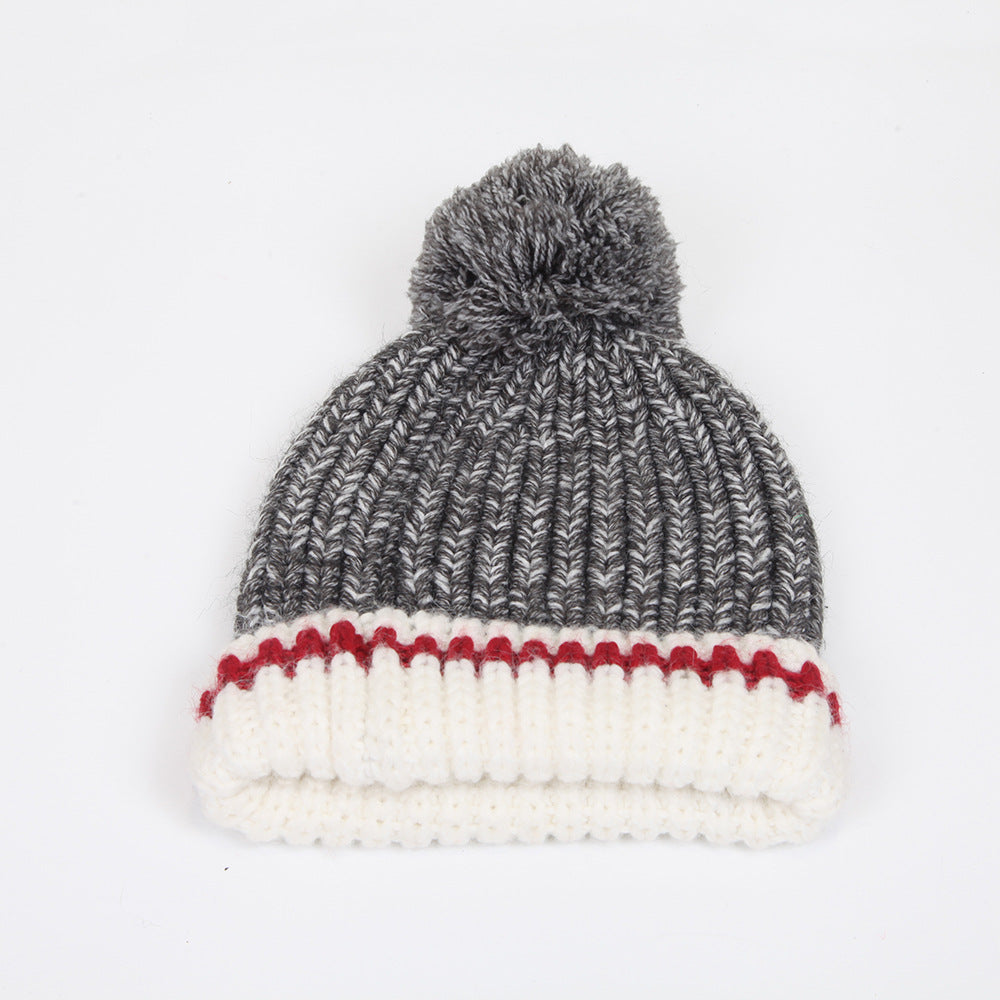 Wholesale Cute Fur Ball Fish Bone Color Matching Thickened Women's Knitted Hat Beanie